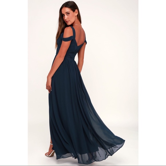NWT Lulu’s Ocean of Elegance Navy Blue Maxi Dress - Picture 2 of 5